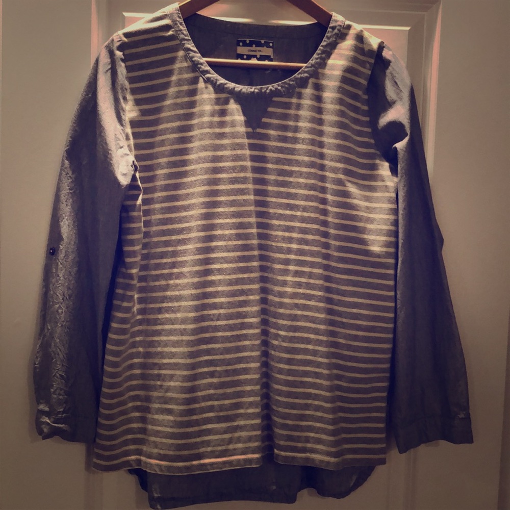 Mixed fabric tunic blouse